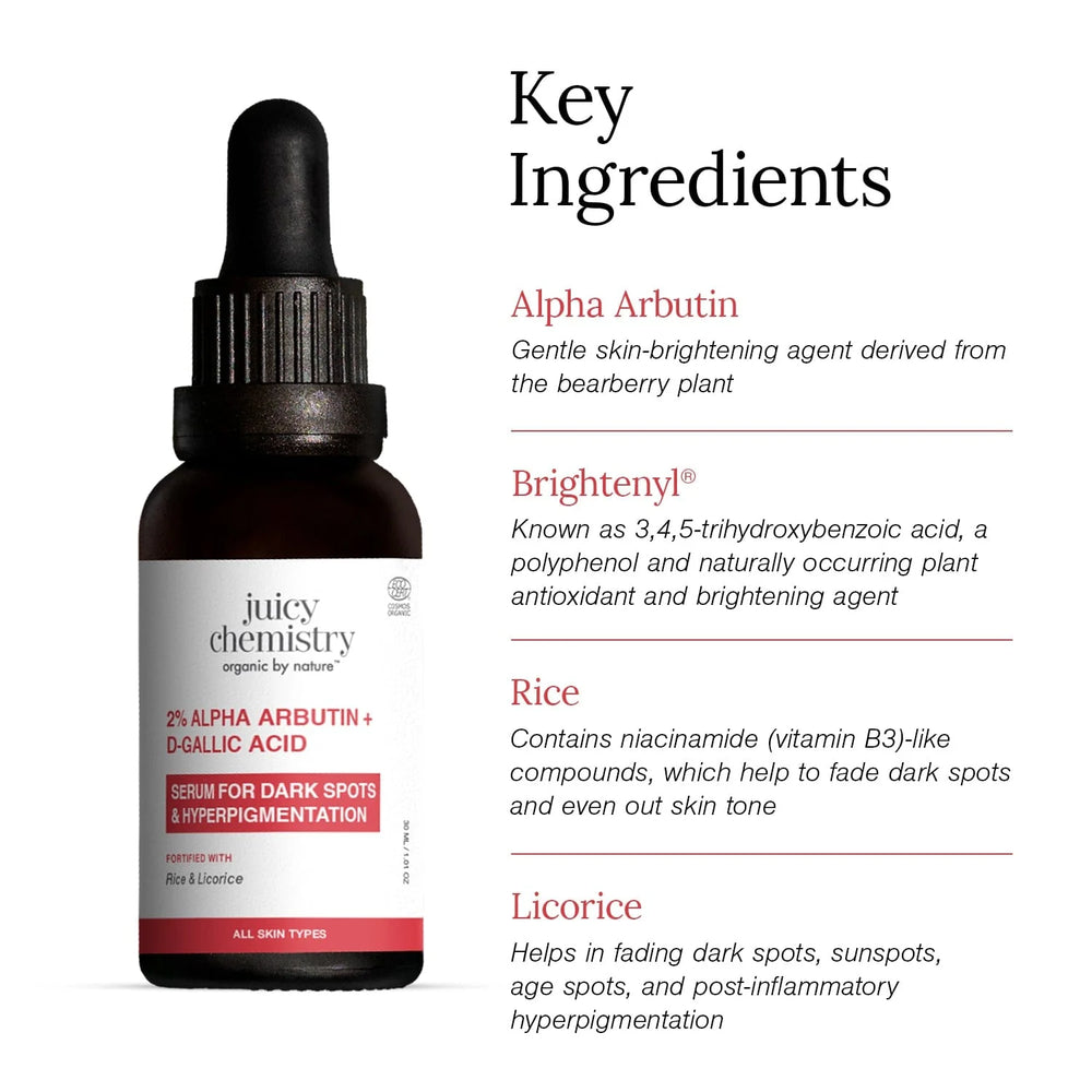 2% Alpha Arbutin + D-Gallic Acid Face Serum | Fades Dark Spots & Hyperpigmentation