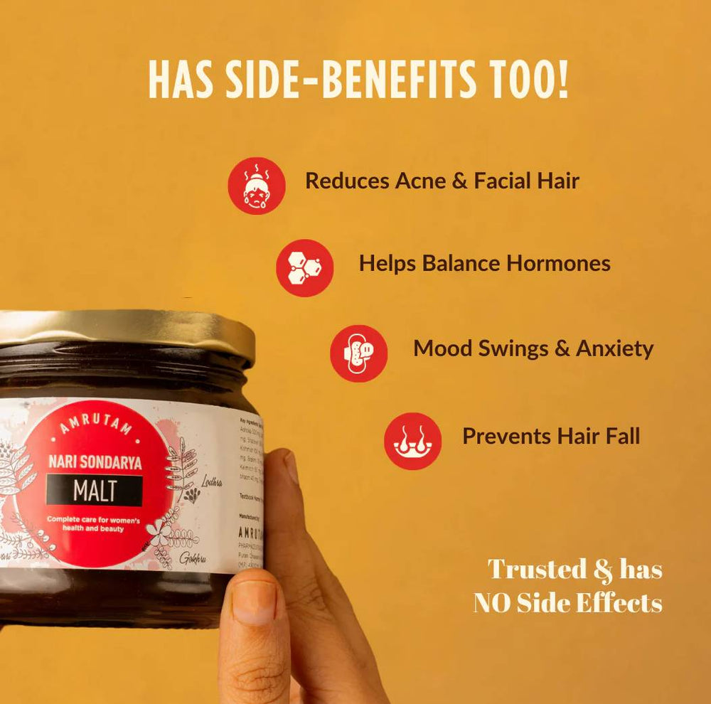 Nari Soundrya Malt with a spoon showing texture for irregular periods, period pain and PCOD