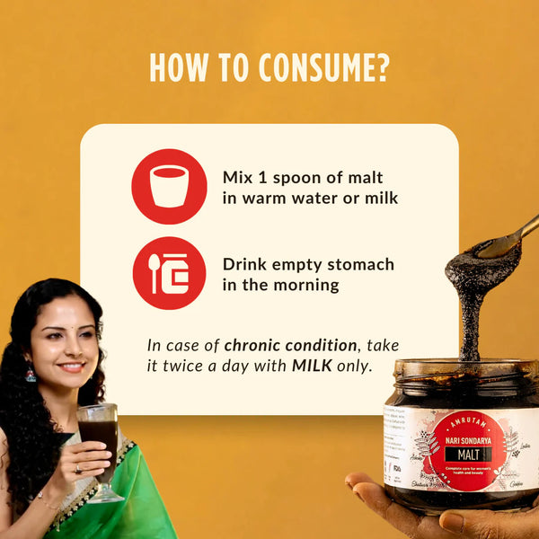 Nari Soundarya Malt how to consume - Mix one spoon in water & have empty stomach