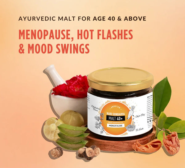 Nari Malt 40+ Jar with ingredients - Ayurveda malt for age 40+  -  menopause, hot flashes & mood swings
