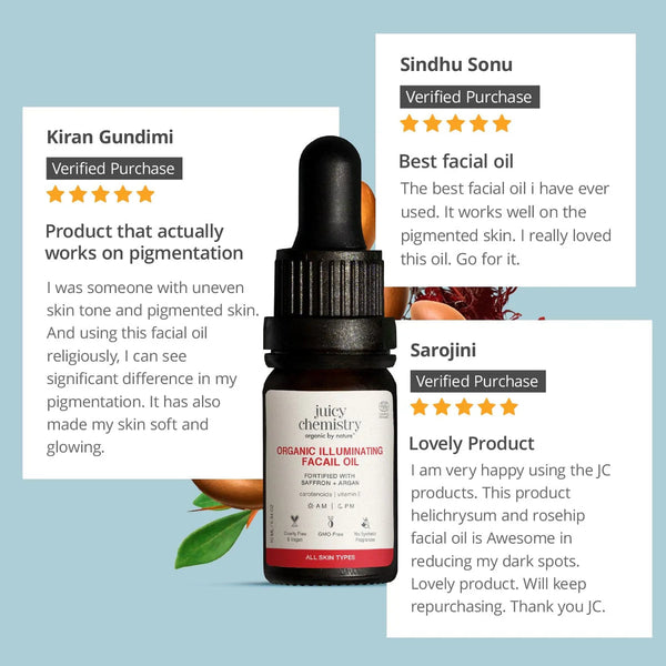 Saffron & Argan facial oil with reviews on its sides 