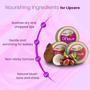 Baby lip balm jar and packaging box, fortified with natural nourishing ingredients for soft, moisturized lips