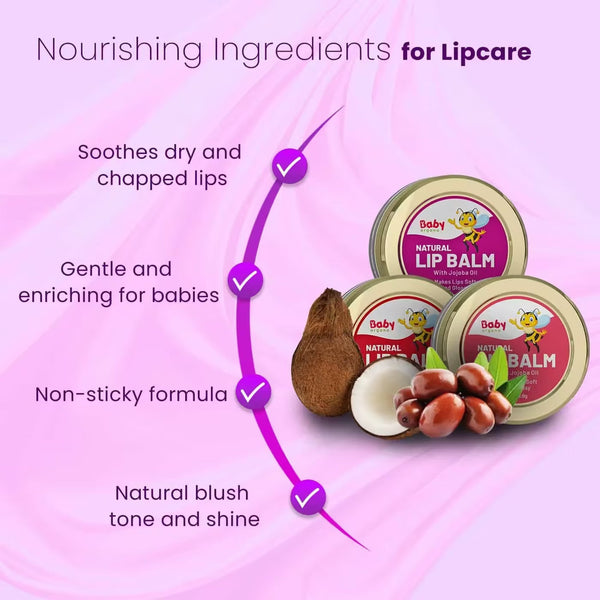 Baby lip balm jar and packaging box, fortified with natural nourishing ingredients for soft, moisturized lips