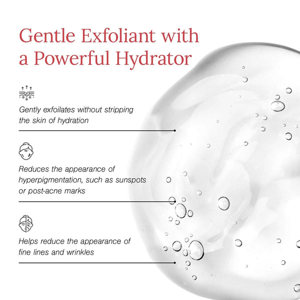 Close-up gel texture of Juicy Chemistry serum, a gentle exfoliant with a powerful hydrator that reduces hyperpigmentation and fine lines