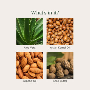 Key ingredients in Juicy Chemistry Moisturising Mineral Sunscreen: aloe vera, argan kernel oil, almond oil, shea butter