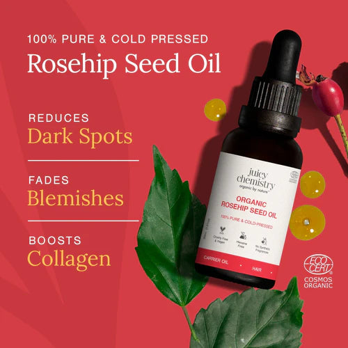 Juicy Chemistry Roseship Seed oil that reduces dark spots, blemishes and boost collagen