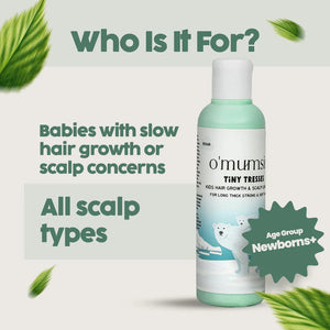 O'mumsie Tiny Tresses kids hair growth serum — for newborns and up with slow hair growth or scalp concerns, suitable for all scalp types