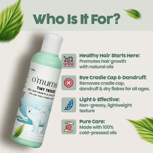 O'mumsie Tiny Tresses kids hair growth serum for newborns and up with slow hair growth or scalp concerns, suitable for all scalp types