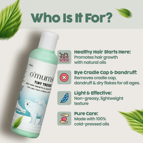 O'mumsie Tiny Tresses kids hair growth serum for newborns and up with slow hair growth or scalp concerns, suitable for all scalp types