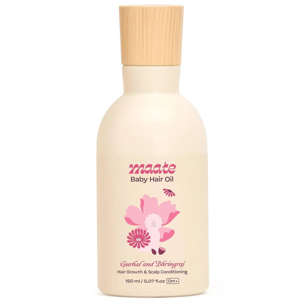 Maate Baby Hair Oil with Gurhal and Bhringraj, 150ml bottle for hair growth and scalp conditioning, 0 months plus