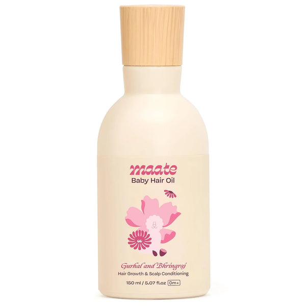 Maate Baby Hair Oil with Gurhal and Bhringraj, 150ml bottle for hair growth and scalp conditioning, 0 months plus