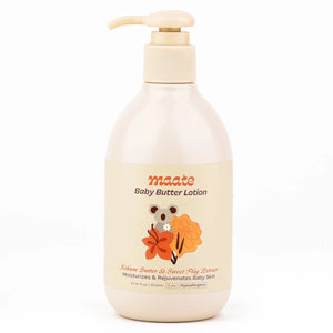 Maate Baby Butter Lotion with Kokum Butter and Sweet Flag Extract, 300ml pump bottle that moisturizes and rejuvenates baby skin, hypoallergenic