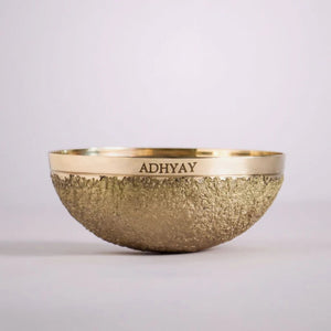 Adhyay Kansa Vatki bronze bowl with textured exterior finish and engraved brand name on rim