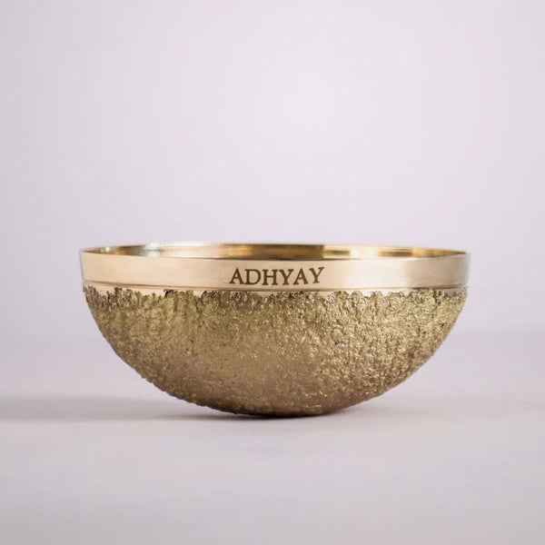 Adhyay Kansa Vatki bronze bowl with textured exterior finish and engraved brand name on rim