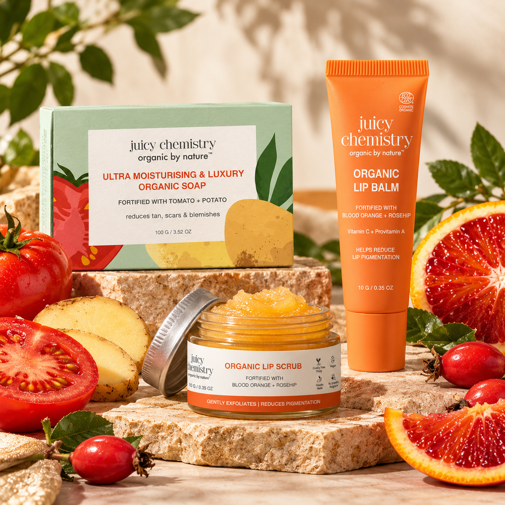 The Little Indulgence Box | Diwali Gift Set with Potato Tomato Lemongrass Soap, Blood Orange Lip Scrub & Lip Balm