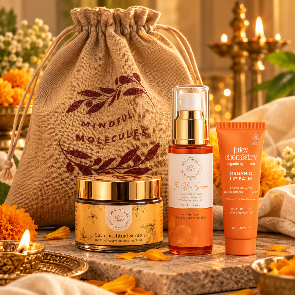 The Golden Hour Glow Box | Diwali Ayurvedic Gift Set with Kumkumadi Serum, 24K Gold Scrub & Lip Balm
