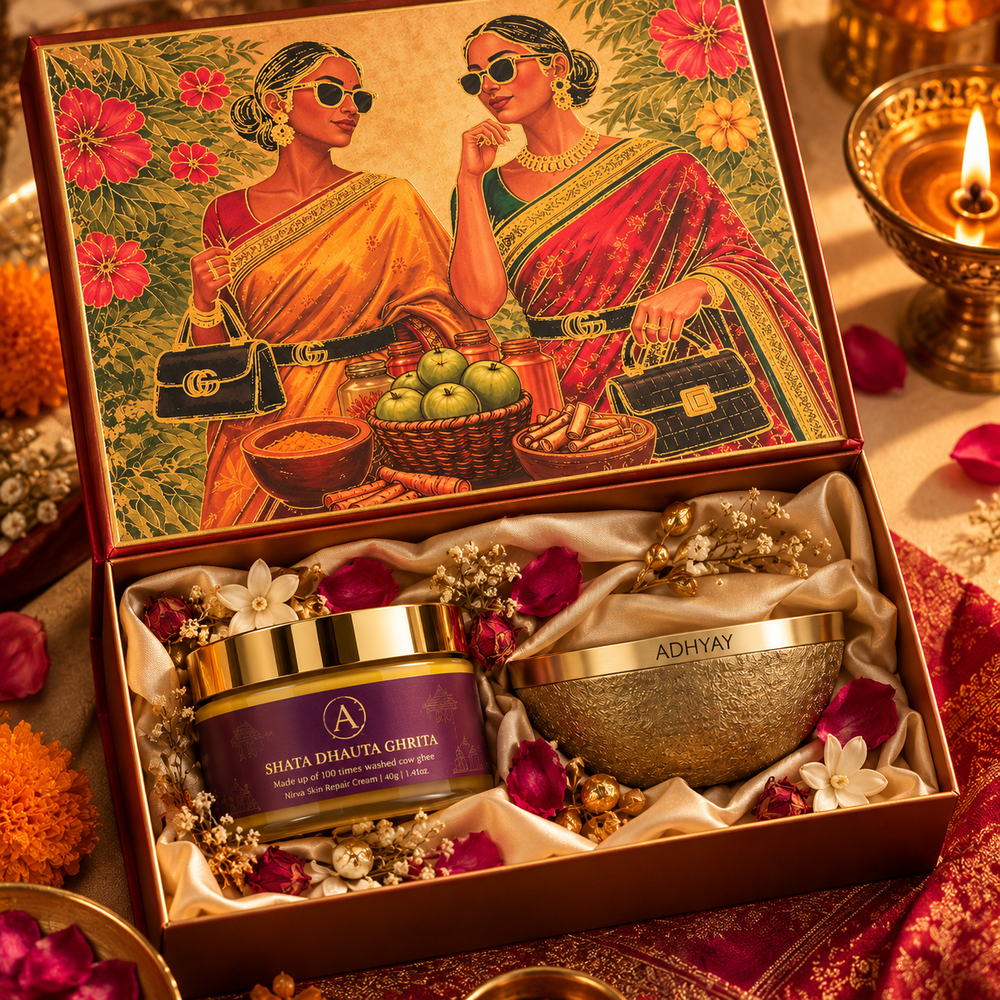 The Unwind Ritual Box | Diwali Ayurvedic Self-Care Gift Set with Shata Dhauta Ghrita Face Cream & Kansa Vatki Foot Massager